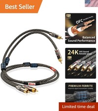 Audiophile 3.28ft Male to Male RCA Cables - Oxygen-Free Copper, Braided Design