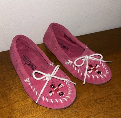 VGC Minnetonka NativeAmerican Pink Suede Thunderbird Moccasins Girls Sz 13 Shoes