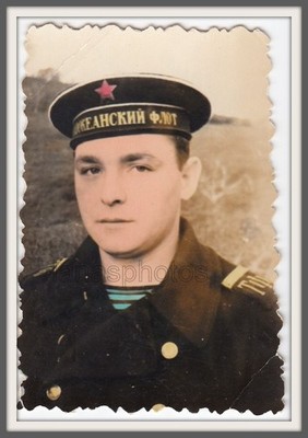 40s Hand colored Sailor Navy uniform Handsome young man boy Soviet antique photo