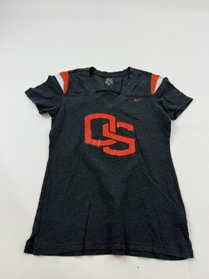 Oregon State Beavers Shirt Womens Medium Gray NCAA Football Nike V Neck Graphic