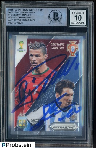 Lionel Messi Cristiano Ronaldo Signed 2014 Panini Prizm Matchups BGS BAS 10 AUTO