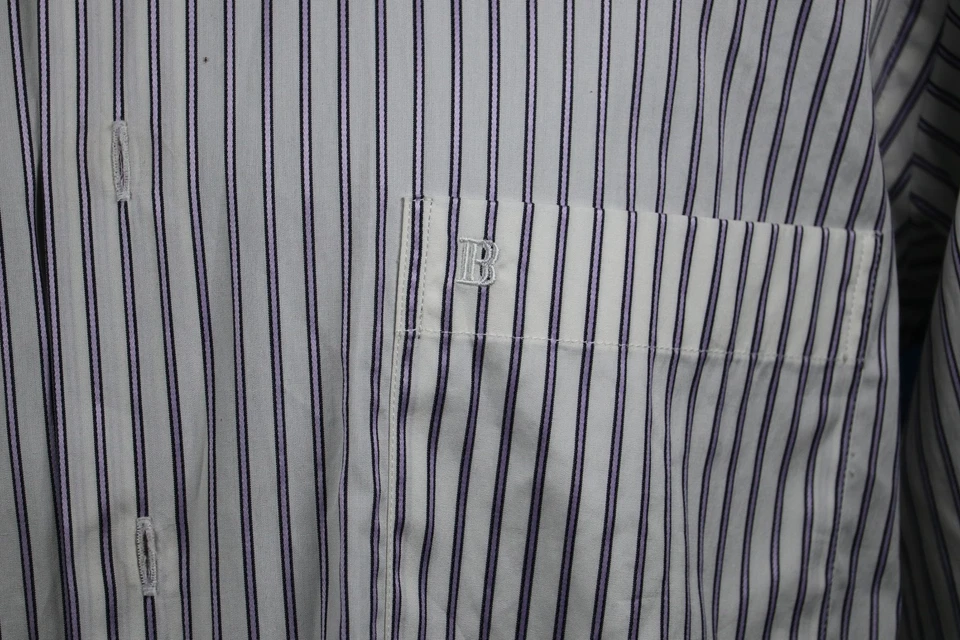Camisa de Vestir Balmain Rayas L 41-42 Pecho 46" B Monograma Logo Botón L/S Bolsillo Foto 4 de 4
