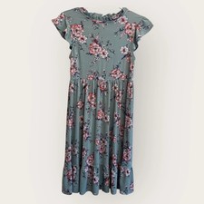 Monteau Sage Green Floral Ruffle Neck Midi Dress Size S
