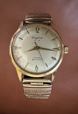Dugena Vintage Armbanduhr 17 Rubis, Antichoc,Multiflex Metall armband ,Vergoldet
