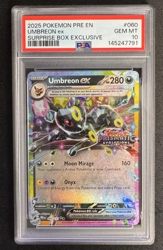 2025 Pokemon Umbreon Ex Surprise Box 060/131 Prismatic Evolutions Stamp - PSA 10
