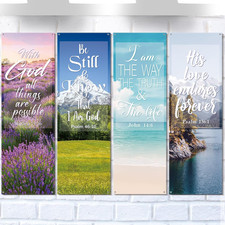 4 Pcs Church Banners with Scripture for Sanctuary Wall Worship Hanging Sign
