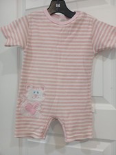 Vintage Healthtex Baby Girl Striped Kitty Cat Heart Romper OnePiece 18 Months