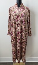 Vtg CINEMA ETOILE Velour Leopard  Floral Print Half Zip Robe Size M EUC