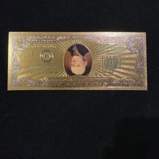$2 Gold Foil Novelty Banknote Colorized Upside Down Portrait