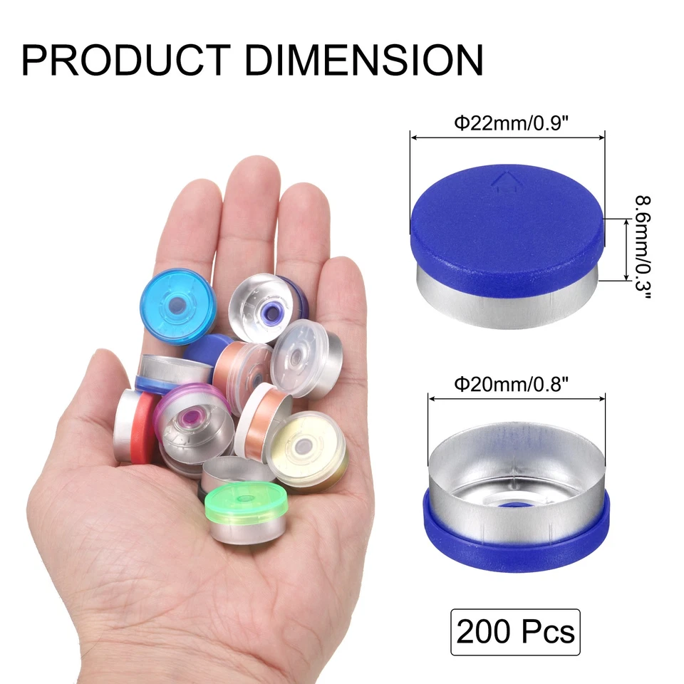 200PCS 20mm Burr-Free Flip Off Caps for Glass Vial Bottles, Blue/Silver Foto 2 de 4