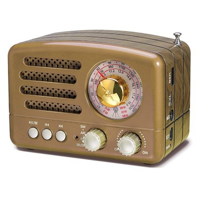 PRUNUS J-160 Retro Vintage AM FM Radio L x W x H: 2.8 x 5.1 x 3.5 inch, Gold 