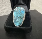 Vintage 1970s Sterling Silver Large Turquoise Statement Ring 9.5 Textured Bark