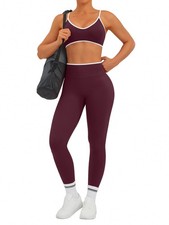 Women Workout Sets 2 Piece Seamless Scrunch Butt Lifting Leggings Padded Spor...