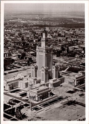 Palace Culture Science Tower Warsaw Poland Stamp Real Photo RPPC Postcard