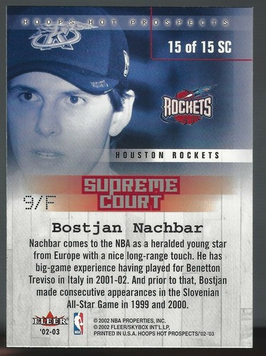 Tarjeta de la Corte Suprema Bostjan Neightor 2002-03 Hoops Hot Prospects # 15 - Imagen 2 de 4