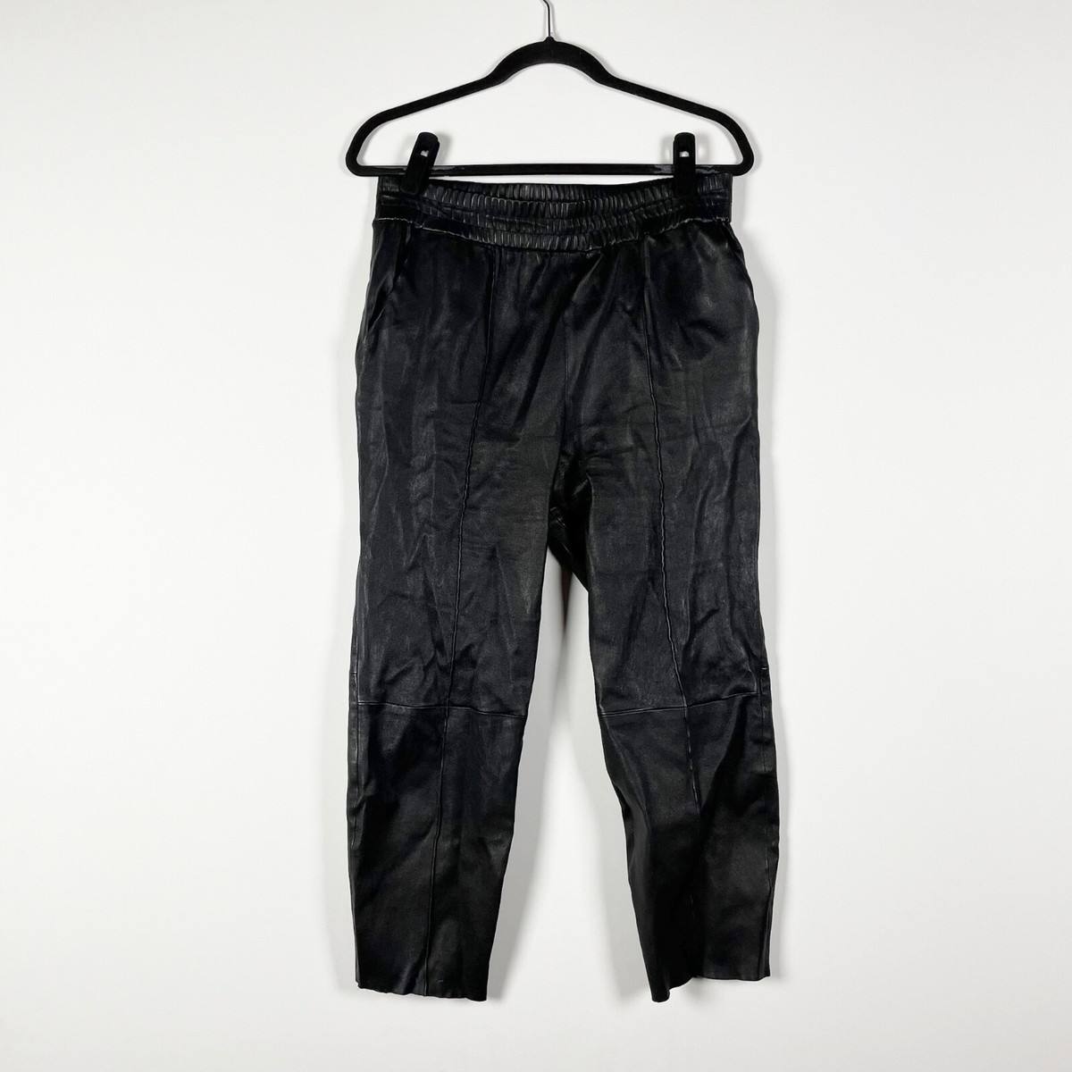 SPRWMN Genuine Leather Stretch Waist Straight Leg Seam Detail 