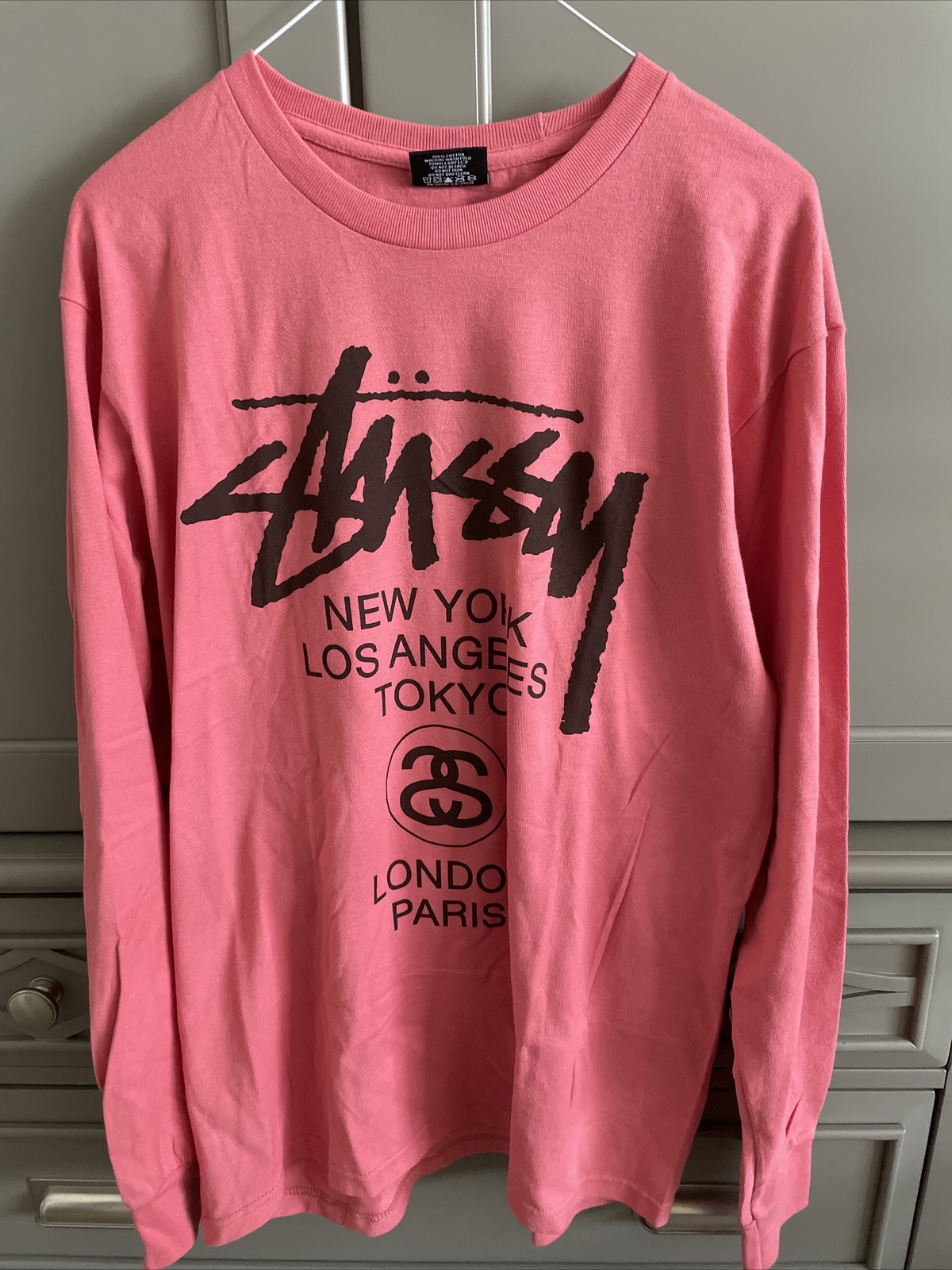 stussy pink long sleeve t shirt