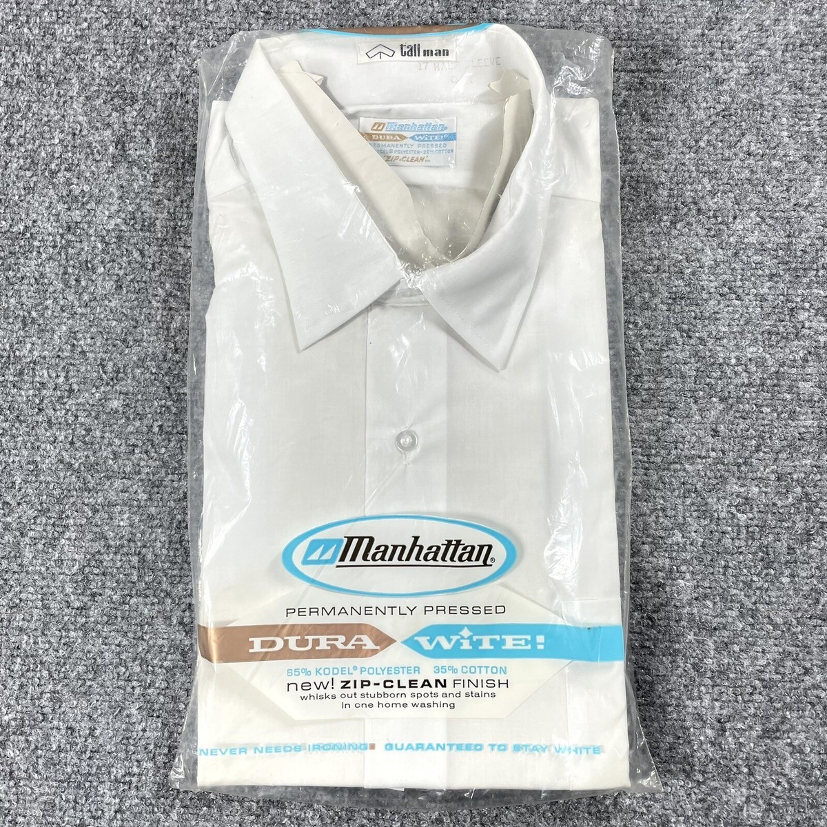 VINTAGE 60s 70s MANHATTAN Shirt Size 17 XL Dura Wite