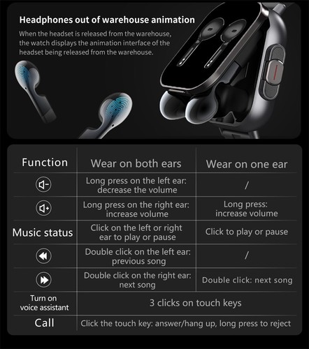 Smartwatch con cuffie integrate all'interno Orologio sport fitness + cinturino - Imagen 22 de 23