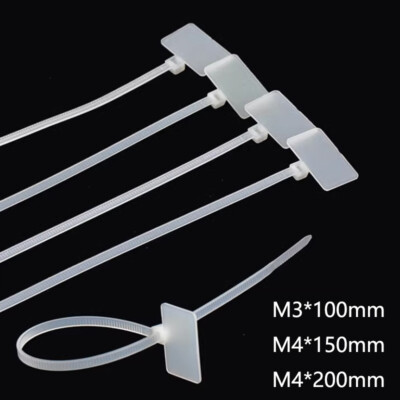 White Nylon Plastic Self-Locking Label Tie Network Cable Marker Wire Strap Zip