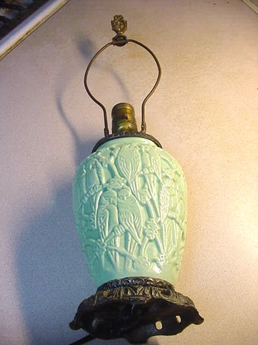 Vtg Stangl Pottery Art Deco Green Parrot Lamp Brass Fittings Original Finial