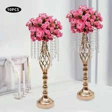 10Pcs Crystal Flower Stands Vases 21.7in Wedding Centerpieces Dining Table Gold