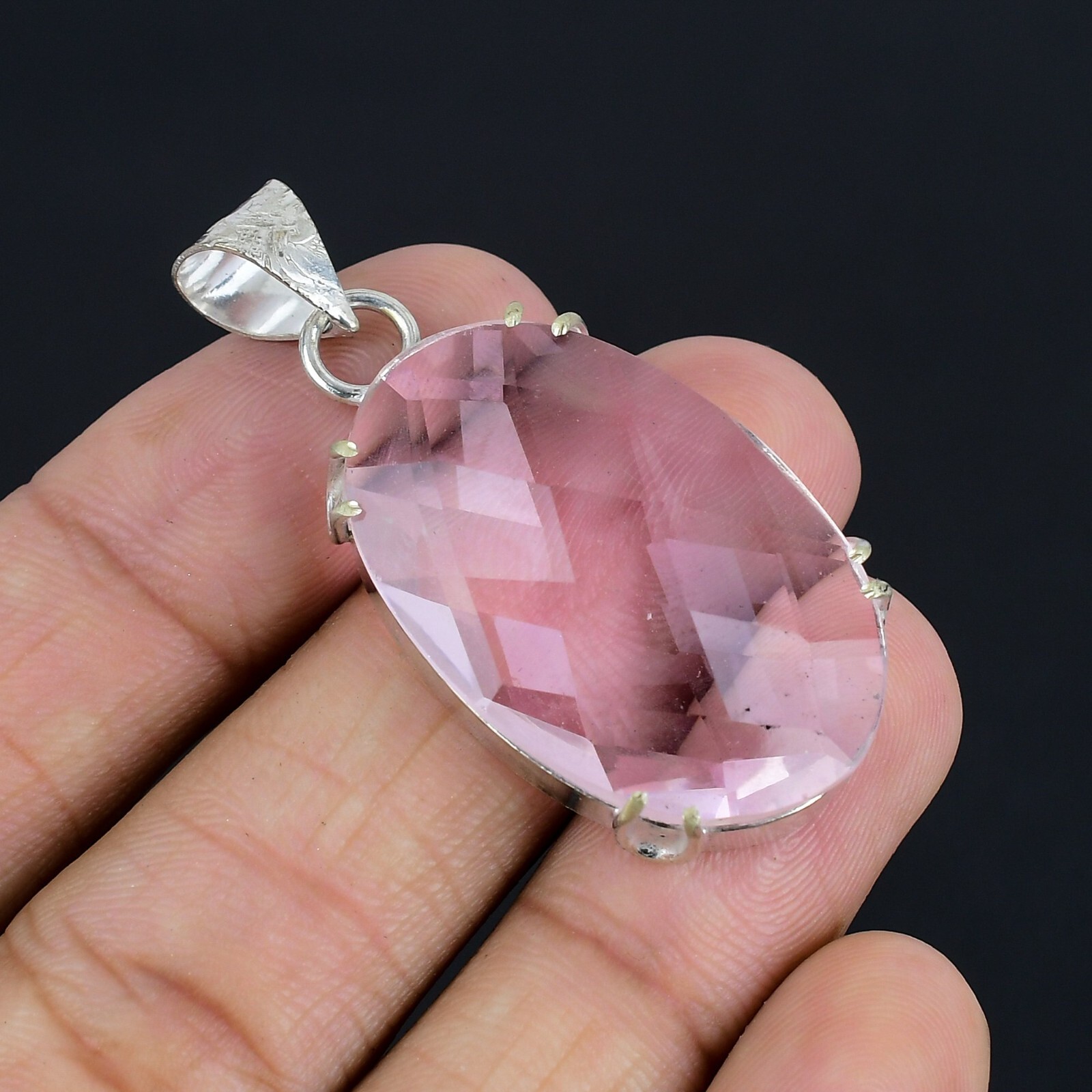 Sparking Pink Kunzite Gemstone Handmade Silver Jewelry Pendant For Gifts 2.59
