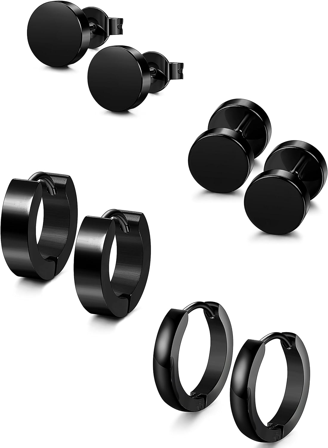 4-Piece Sensitive Ear Friendly Hypoallergenic Stainless Steel Stud Earrings Set