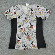 Disney Scrub Top Shirt Women's XS Gray Mickey Mouse Stretch Short Sleeve Uniform