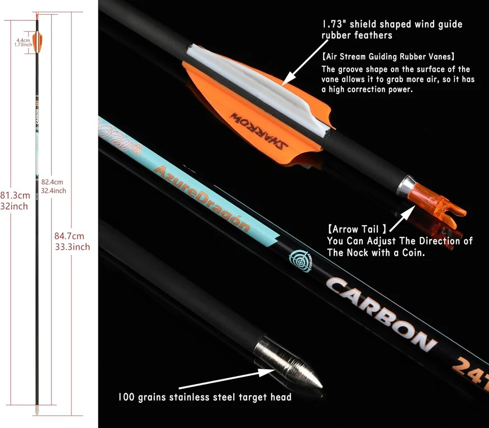 32" Pure Carbon Arrows SP300-1000 Vanes .003" Archery Bow Hunting Target ID4.2mm - Image 4 of 4