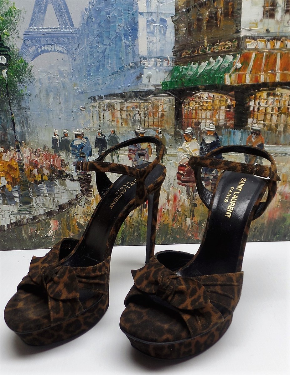 Saint Laurent (YSL) Bianca Animal Print Bow Platform Sandal Size