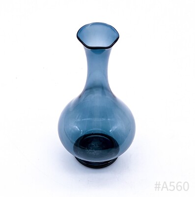 Vintage Rauchglas Vase mundgeblasen Handmade Blau