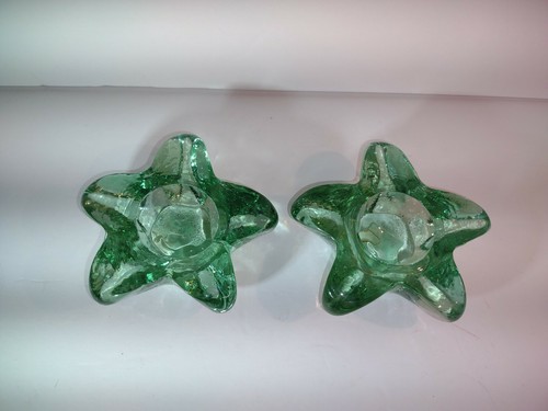 Recycled Glass Green Votive Tealight Candle Holder Spain Starfish Flower Set - Picture 3 of 10