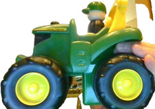 JOHN DEERE TOY TRACTOR 8" X 7" WITH LEGO DRIVER - SOFT BODY - HARD WHEELS