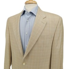 Chaps Ralph Lauren Silk Wool Tan Beige Check Blazer Sport Jacket 40R Canada