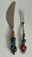 Our Table Appetizer Knife + Fork Glass Beaded + Hand Wired Stainless Steel 18/10