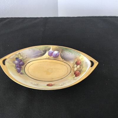 PICKARD HAND-PAINTED RELISH TRAY DESERTED GARDEN SGN REAN GRAPES PLUMS