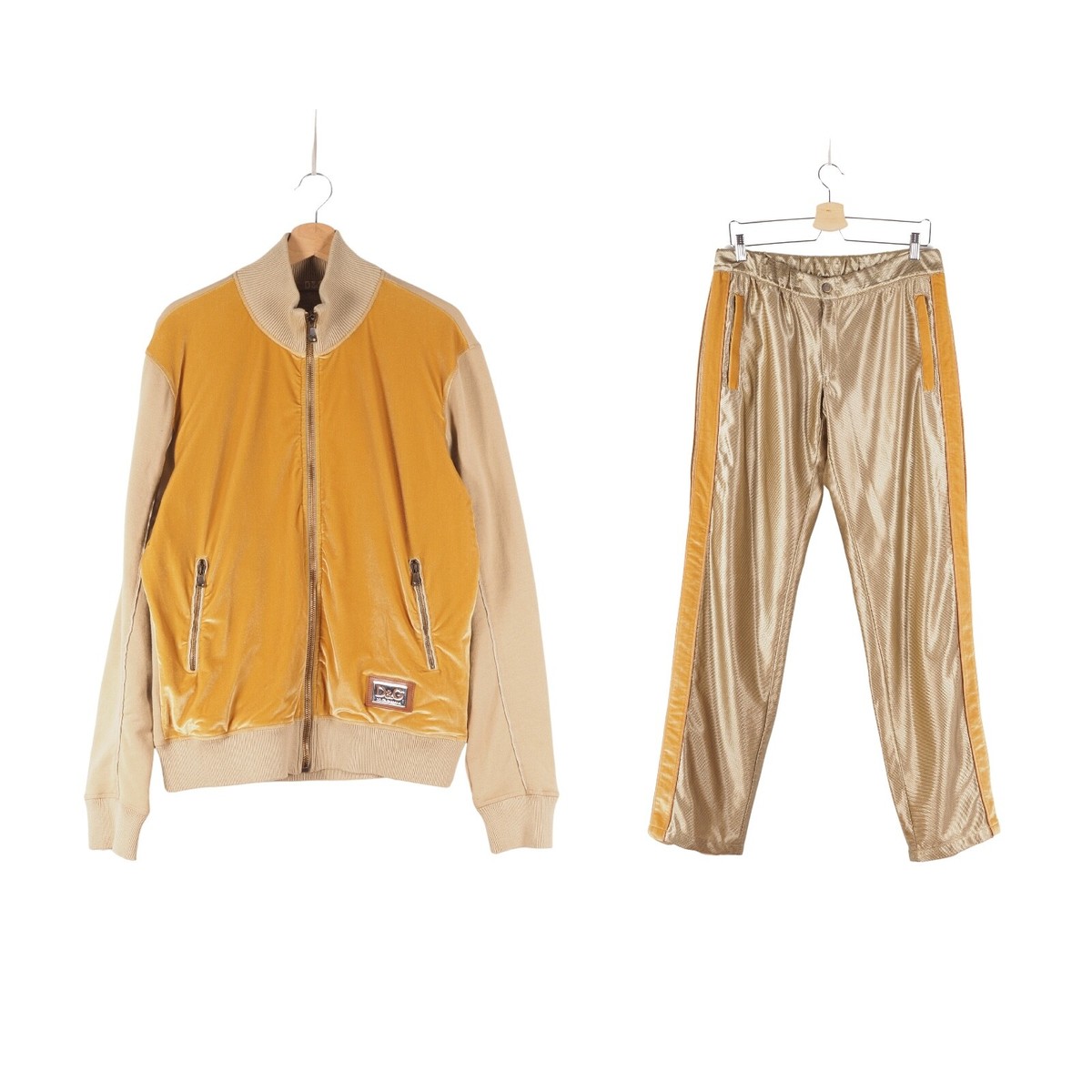 Dolce & Gabbana Vintage Women Velour Mesh Zip Jacket Pants