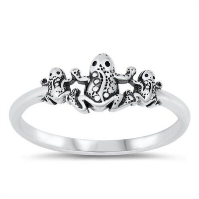 Frösche Ring echt massiv Sterling Silber 925 oxidiert Höhe 7 mm Größe 4 - 10