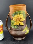 Roseville # 76-8” Brown Water Lily Vase In Excellent Mint Condition