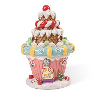 7.9 Inch Pink Gingerbread House Decor, Large Resin Pastel Ice Cream Christmas...