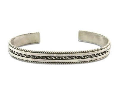 Vintage Navajo Bangle Bracelet Sterling Silver Hand Stamped Signed Tahe