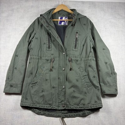 By Henry Holland Womens Green Bee Print Hooded Parka Jacket Size 12 Festival