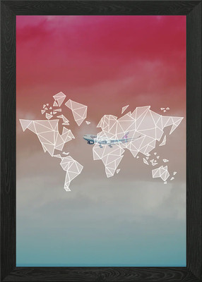 Weltkarte Sonnenuntergang Flugzeug Gerahmtes Wandbild Poster Leinwanddruck Bild
