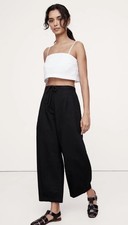 BANANA REPUBLIC High-Rise Pleated Cotton Poplin Cropped Pant Black 8 Long 772626