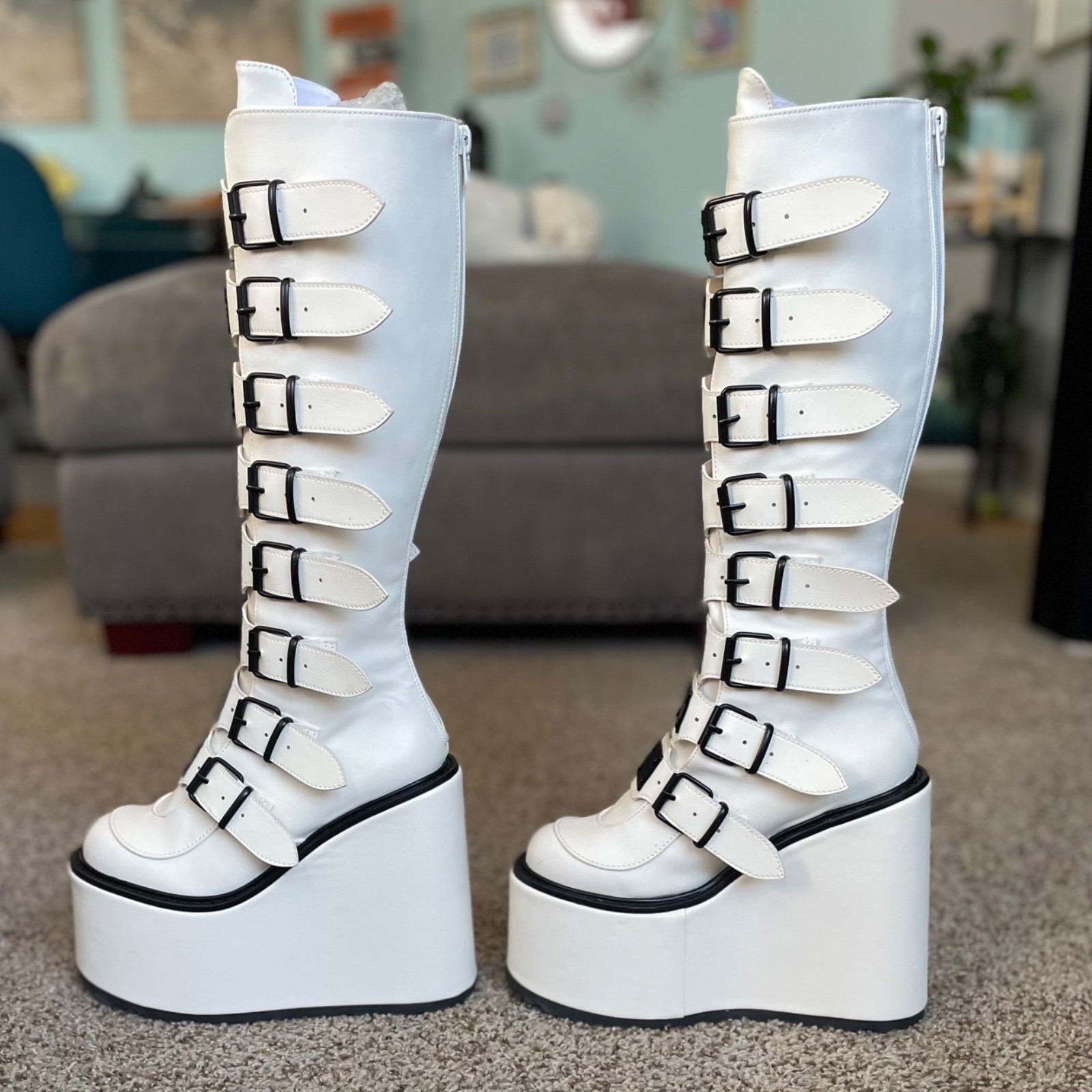 Demonia Swing 815 White Black Buckles Knee High B… - image 3