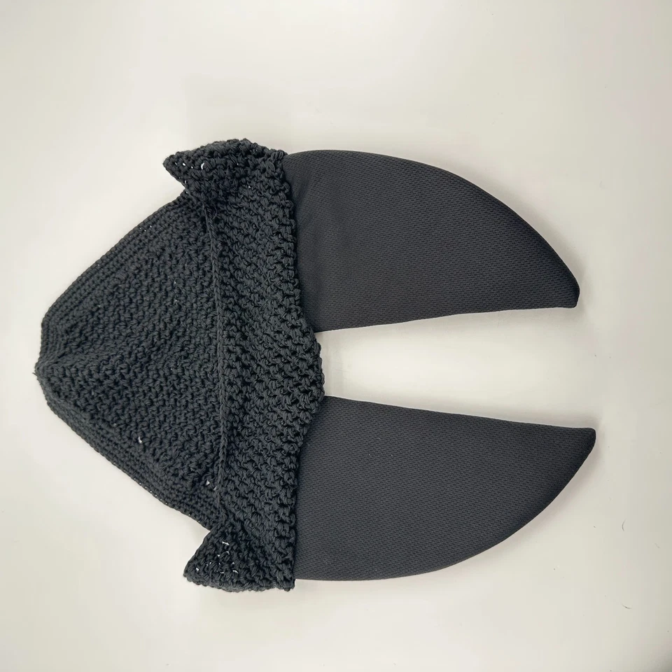 NUEVO CON ETIQUETAS EquiFit® Ear Bonnet Negro con Borde Azul Marino Talla Caballo, Velo Mosca Foto 3 de 4