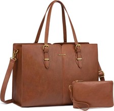 LOVEVOOK Laptop Bag for Women,Vintage Tote 15.6 Inch, Light Brown