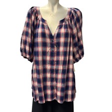 Saint John's Bay 3X Plaid Button Down Shirt 3/4 Sleeve Hidden Button Casual Top