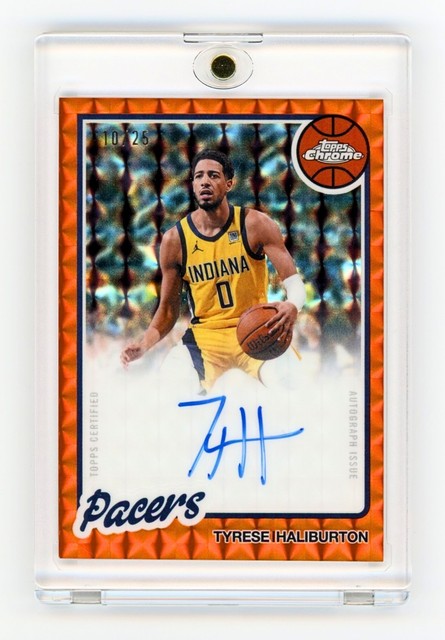 2025 Topps Chrome Update 1980-81 Auto Orange Geo Refractor Tyrese Haliburton /25